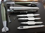 Missiles were from Thingiverse one tenth scale, and size altered to 130% in the printer software (Ultimaker Cura)