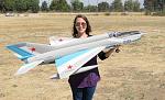 RC Pilot Evelyn holding the new Freewing 80mm Mig-21 (Blue Scheme)