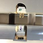 Top view of wire connectors being installed.