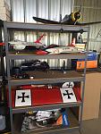 From top to bottom.

Hobby Zone Corsair 
E-Flight F-16 
Habu 2
FMS Corsair in need of repairs
Great Planes Ugly Stick 
Two wrecked Freewing F-86's