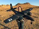 RC Pilot Evelyn holding the FightlineRC 1600mm F7F-3 Tigercat