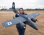 RC Pilot Evelyn holding the 1600mm F7F-3 Tigercat