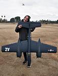 RC Pilot Evelyn cuddling up with the 1600mm F7F-3 Tigercat
